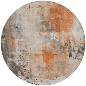 HomeRoots 8' Vibrant Orange and Gray Round Abstract Rug – Washable, Durable for Indoor/Outdoor Spaces! 622392