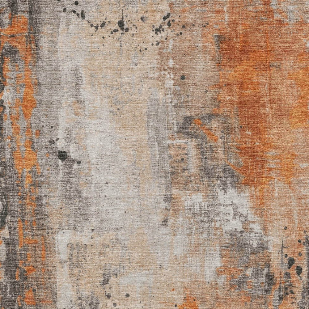 HomeRoots 8' X 10' Orange and Gray Abstract Area Rug - Stylish, Washable, Indoor/Outdoor Design for High Traffic Areas 622393