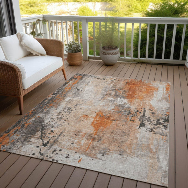 HomeRoots 8' X 10' Orange and Gray Abstract Area Rug - Stylish, Washable, Indoor/Outdoor Design for High Traffic Areas 622393