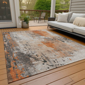 HomeRoots 8' X 10' Orange and Gray Abstract Area Rug - Stylish, Washable, Indoor/Outdoor Design for High Traffic Areas 622393
