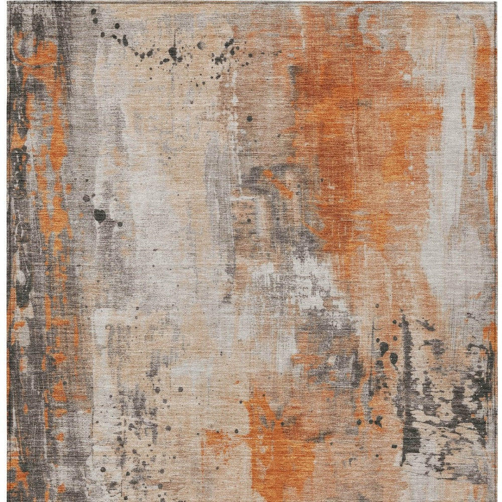 HomeRoots 9' Modern Orange and Gray Abstract Area Rug - Washable, Durable, Non-Slip for Indoor/Outdoor Use 622394