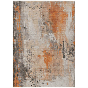 HomeRoots 9' Modern Orange and Gray Abstract Area Rug - Washable, Durable, Non-Slip for Indoor/Outdoor Use 622394