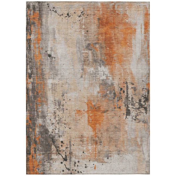 HomeRoots 9' Modern Orange and Gray Abstract Area Rug - Washable, Durable, Non-Slip for Indoor/Outdoor Use 622394