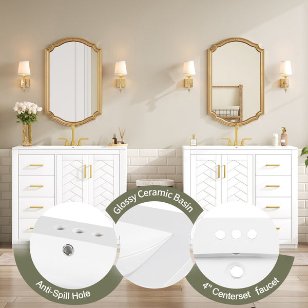 English Elm 72'' Bathroom Vanity With Ceramic Sink - Elegant Solid Wood Freestanding Set With Ample Storage & Soft-Close Doors N710SS00015K