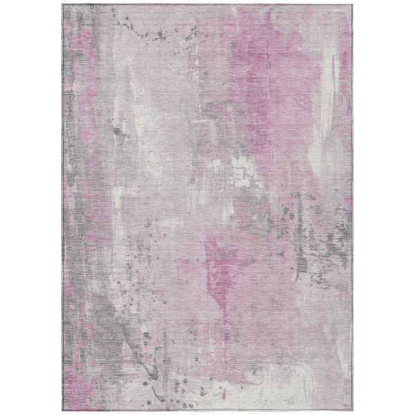 HomeRoots 5' X 8' Pink and Gray Abstract Area Rug - Durable, Machine Washable for Indoor/Outdoor Spaces! 622397