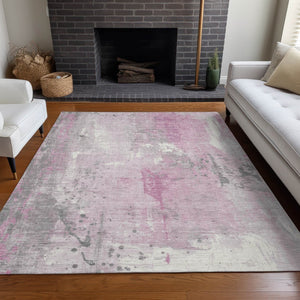 HomeRoots 5' X 8' Pink and Gray Abstract Area Rug - Durable, Machine Washable for Indoor/Outdoor Spaces! 622397