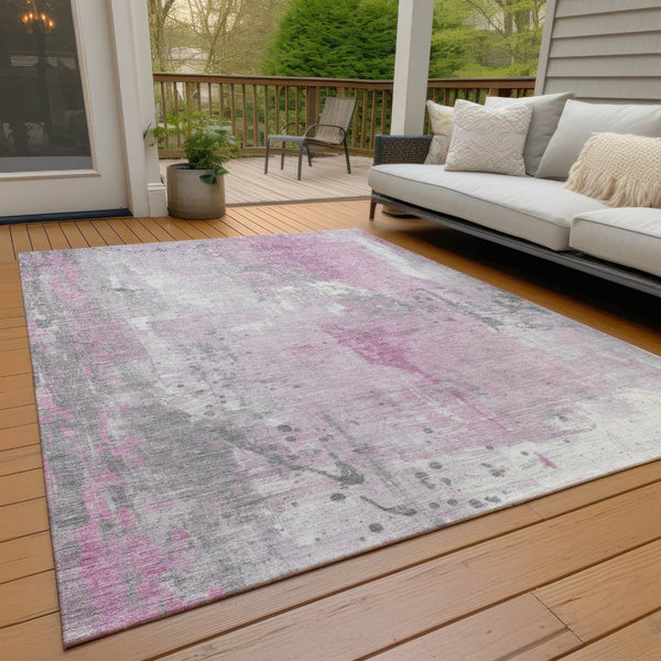 HomeRoots 5' X 8' Pink and Gray Abstract Area Rug - Durable, Machine Washable for Indoor/Outdoor Spaces! 622397