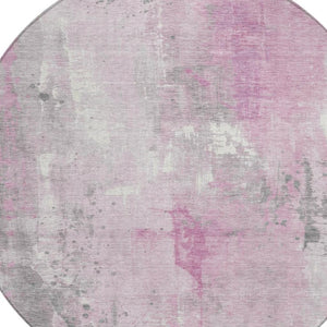 HomeRoots 8' Pink and Gray Round Abstract Area Rug – Stylish, Durable, and Washable for Indoor/Outdoor Use! 622398