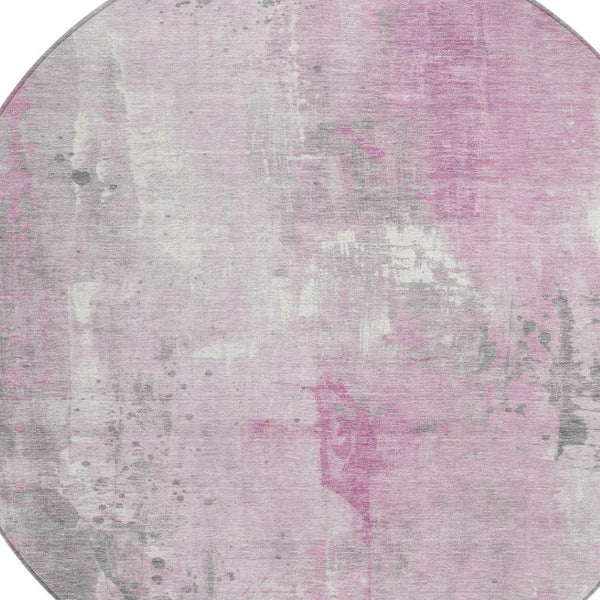 HomeRoots 8' Pink and Gray Round Abstract Area Rug – Stylish, Durable, and Washable for Indoor/Outdoor Use! 622398