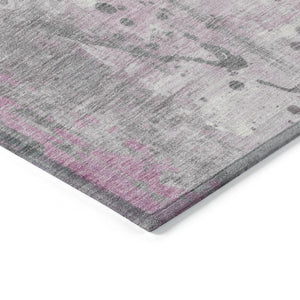 HomeRoots 8' Pink and Gray Round Abstract Area Rug – Stylish, Durable, and Washable for Indoor/Outdoor Use! 622398