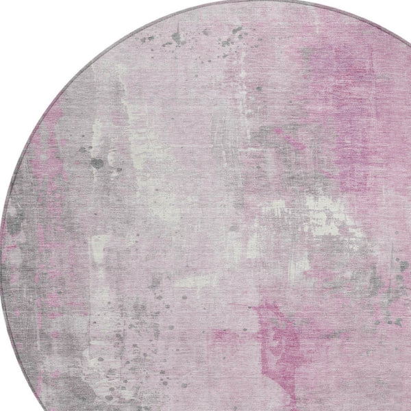 HomeRoots 8' Pink and Gray Round Abstract Area Rug – Stylish, Durable, and Washable for Indoor/Outdoor Use! 622398