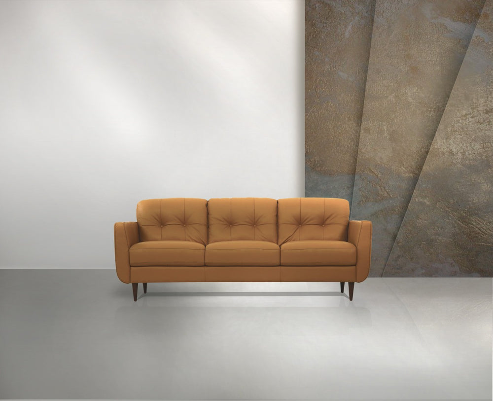 English Elm Radwan Italian Leather Sofa Tufted Mid-century Modern Three-seat Walnut Leg Living Room Camel B2726P496926