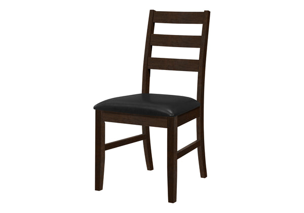 English Elm Dining Chair Set of 2 – Black Faux Leather Upholstered Side Chairs with Brown Solid Wood Slat Backs, 37.5" H, 250 lb Capacity B2710P218880