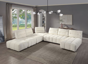 English Elm Loanna Beige Linen Modular Sectional with Chaise, Ottoman & Adjustable 13" Seat-Back for Flexibility B2726S00386