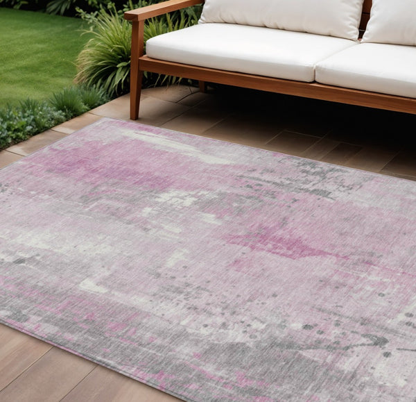 HomeRoots 10' Pink and Gray Abstract Area Rug - Washable, Durable, Indoor/Outdoor, Perfect for Homes & Patios 622401