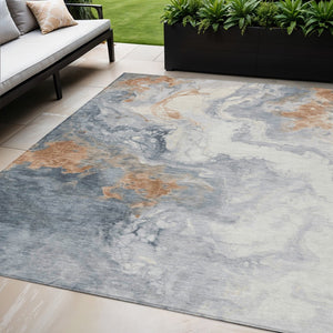 HomeRoots 5' Gray and Rust Abstract Area Rug - Washable, Durable, Indoor/Outdoor Design for High Traffic Spaces 622409