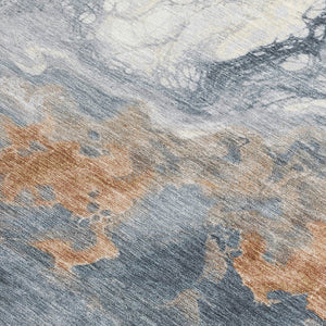 HomeRoots 5' Gray and Rust Abstract Area Rug - Washable, Durable, Indoor/Outdoor Design for High Traffic Spaces 622409