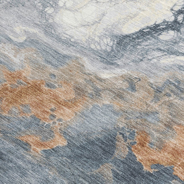 HomeRoots 5' Gray and Rust Abstract Area Rug - Washable, Durable, Indoor/Outdoor Design for High Traffic Spaces 622409