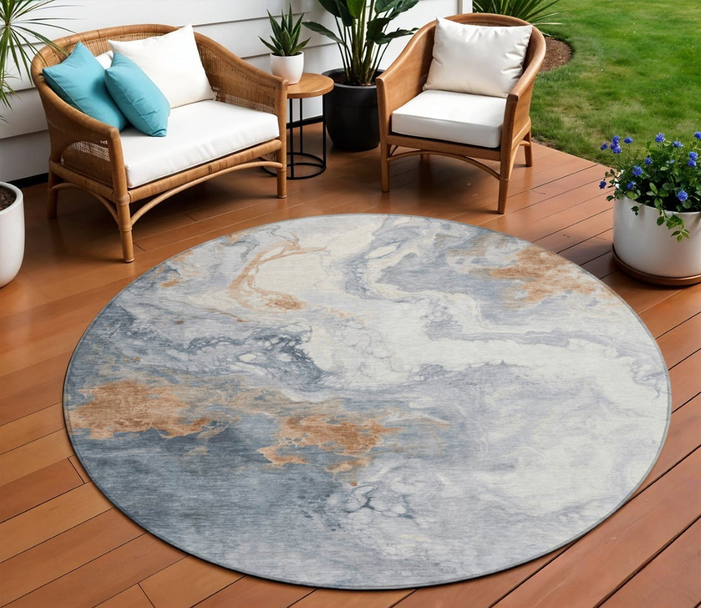 HomeRoots 8' Gray And Rust Round Abstract Washable Rug – Durable, Stylish, Versatile for Indoor & Outdoor Use 622410