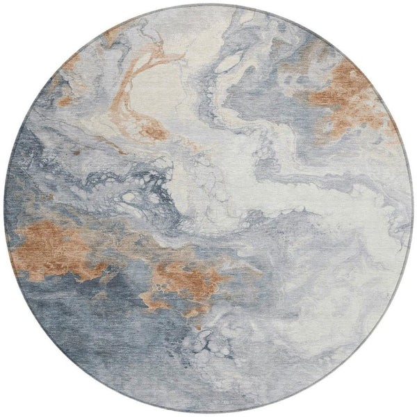 HomeRoots 8' Gray And Rust Round Abstract Washable Rug – Durable, Stylish, Versatile for Indoor & Outdoor Use 622410
