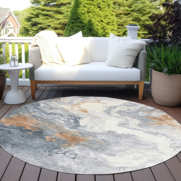 HomeRoots 8' Gray And Rust Round Abstract Washable Rug – Durable, Stylish, Versatile for Indoor & Outdoor Use 622410