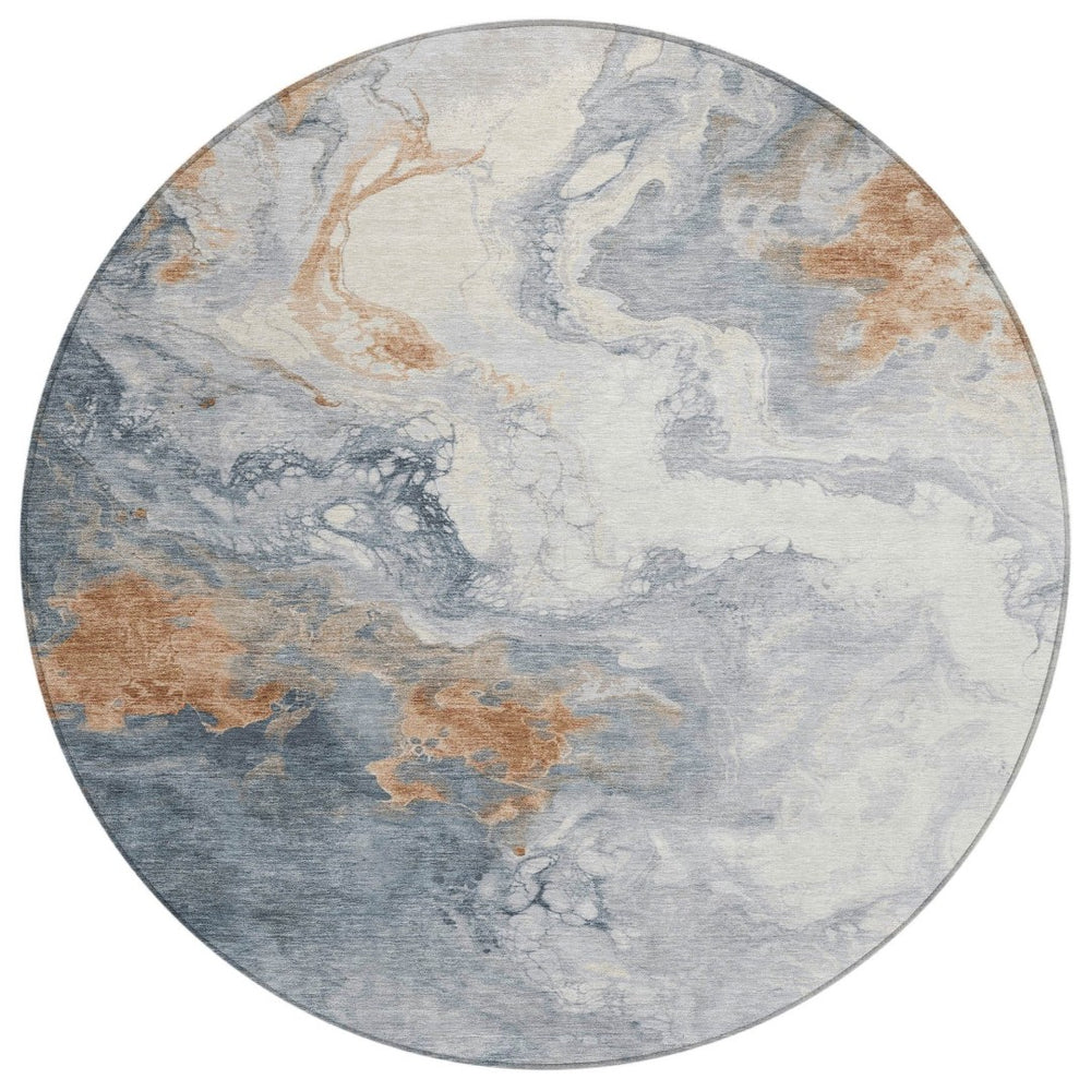 HomeRoots 8' Gray And Rust Round Abstract Washable Rug – Durable, Stylish, Versatile for Indoor & Outdoor Use 622410