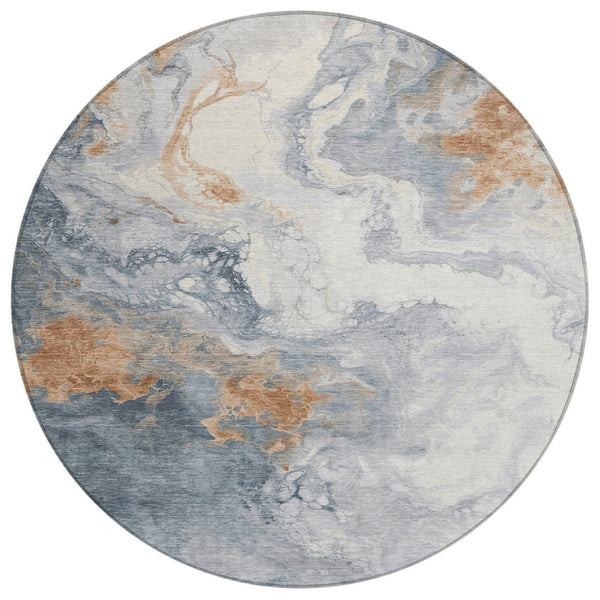 HomeRoots 8' Gray And Rust Round Abstract Washable Rug – Durable, Stylish, Versatile for Indoor & Outdoor Use 622410