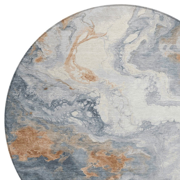 HomeRoots 8' Gray And Rust Round Abstract Washable Rug – Durable, Stylish, Versatile for Indoor & Outdoor Use 622410