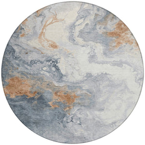 HomeRoots 8' Gray And Rust Round Abstract Washable Rug – Durable, Stylish, Versatile for Indoor & Outdoor Use 622410