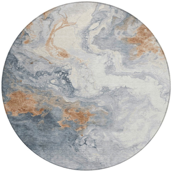 HomeRoots 8' Gray And Rust Round Abstract Washable Rug – Durable, Stylish, Versatile for Indoor & Outdoor Use 622410