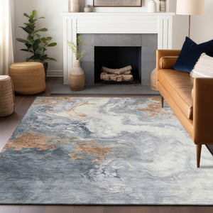 HomeRoots 9' X 12' Gray and Rust Abstract Washable Area Rug - Durable, Stylish, Perfect for Indoor & Outdoor Use 622412