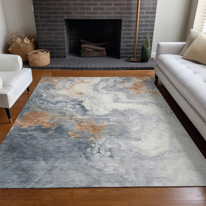 HomeRoots 9' X 12' Gray and Rust Abstract Washable Area Rug - Durable, Stylish, Perfect for Indoor & Outdoor Use 622412