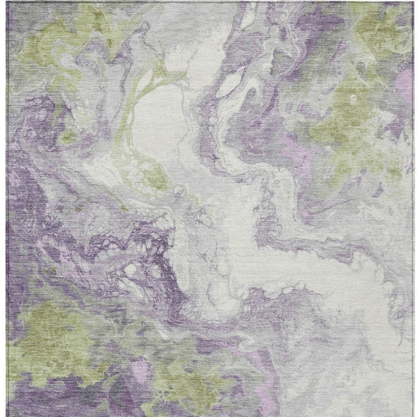 HomeRoots 5' X 8' Abstract Indoor Outdoor Area Rug in Lavender & Fern Green – Modern, Washable, Durable Design! 622415