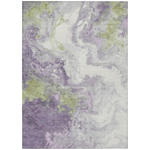 HomeRoots 5' X 8' Abstract Indoor Outdoor Area Rug in Lavender & Fern Green – Modern, Washable, Durable Design! 622415