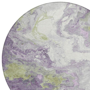 HomeRoots 8' Round Abstract Area Rug in Lavender & Fern Green - Washable, Stain-Resistant for Indoor/Outdoor Use 622416
