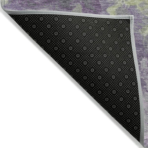 HomeRoots 8' Round Abstract Area Rug in Lavender & Fern Green - Washable, Stain-Resistant for Indoor/Outdoor Use 622416