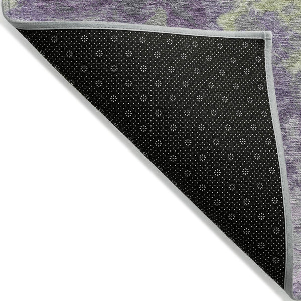 HomeRoots 8' Round Abstract Area Rug in Lavender & Fern Green - Washable, Stain-Resistant for Indoor/Outdoor Use 622416