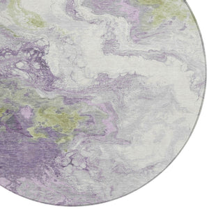 HomeRoots 8' Round Abstract Area Rug in Lavender & Fern Green - Washable, Stain-Resistant for Indoor/Outdoor Use 622416