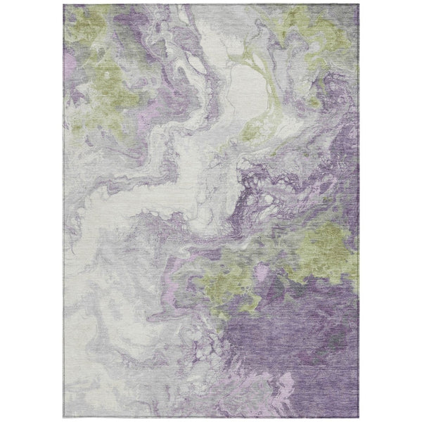 HomeRoots 8' X 10' Abstract Lavender & Fern Green Indoor-Outdoor Area Rug – Stain-Resistant, Washable & Durable 622417