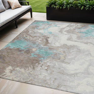 HomeRoots 5' X 8' Teal Blue & Taupe Abstract Area Rug - Stylish, Washable, Indoor/Outdoor Comfort for Any Space 622421