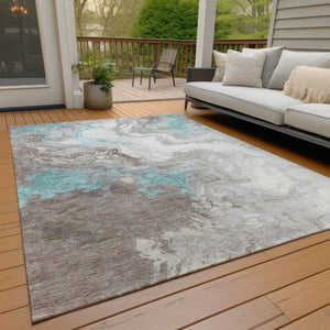 HomeRoots 5' X 8' Teal Blue & Taupe Abstract Area Rug - Stylish, Washable, Indoor/Outdoor Comfort for Any Space 622421