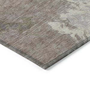 HomeRoots 8' Teal Blue and Taupe Round Rug - Modern Abstract Indoor/Outdoor, Stain-Resistant & Machine Washable 622422