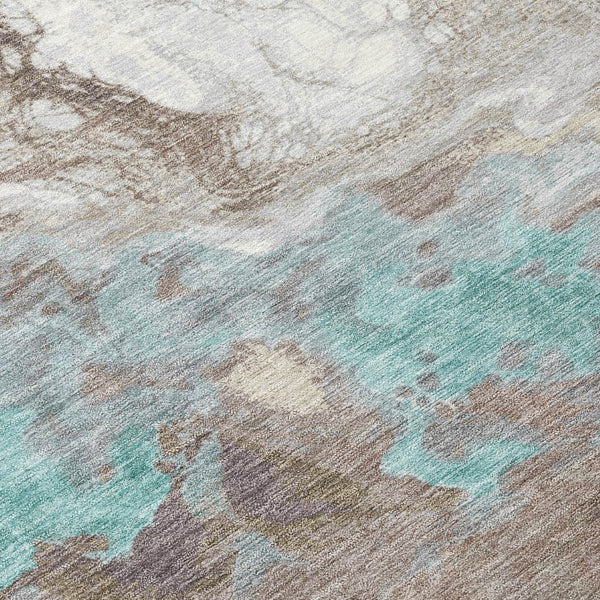 HomeRoots 8' X 10' Modern Teal Blue & Taupe Abstract Area Rug - Washable, Durable for Indoor & Outdoor Spaces! 622423