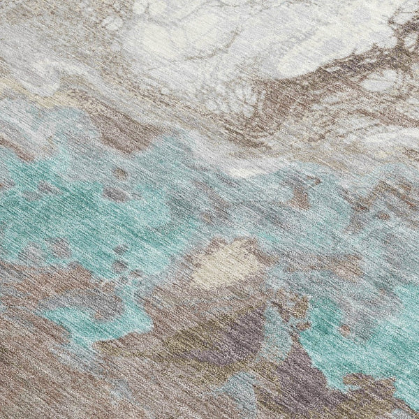 HomeRoots 9' Teal Blue and Taupe Abstract Washable Area Rug – Versatile Indoor/Outdoor Comfort for High Traffic 622424