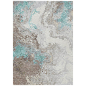HomeRoots 9' Teal Blue and Taupe Abstract Washable Area Rug – Versatile Indoor/Outdoor Comfort for High Traffic 622424