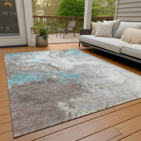 HomeRoots 9' Teal Blue and Taupe Abstract Washable Area Rug – Versatile Indoor/Outdoor Comfort for High Traffic 622424