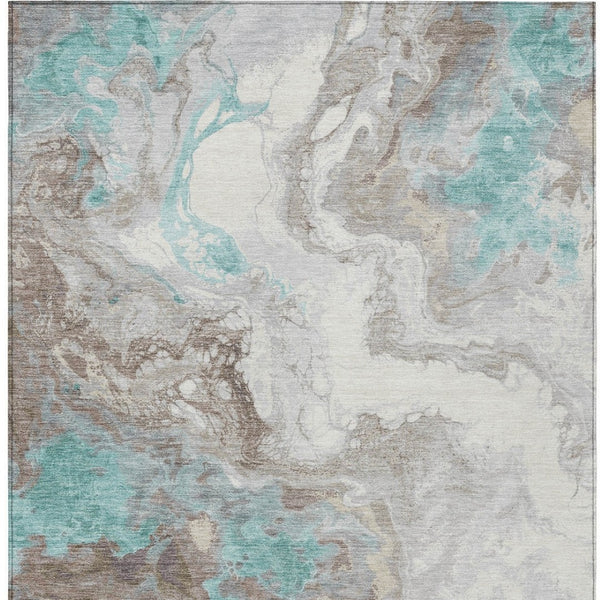 HomeRoots 10' Teal Blue & Taupe Abstract Washable Area Rug - Stylish Indoor/Outdoor Décor for Any Space! 622425