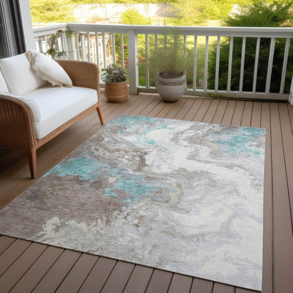 HomeRoots 10' Teal Blue & Taupe Abstract Washable Area Rug - Stylish Indoor/Outdoor Décor for Any Space! 622425