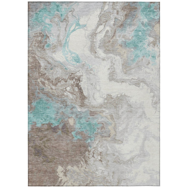 HomeRoots 10' Teal Blue & Taupe Abstract Washable Area Rug - Stylish Indoor/Outdoor Décor for Any Space! 622425