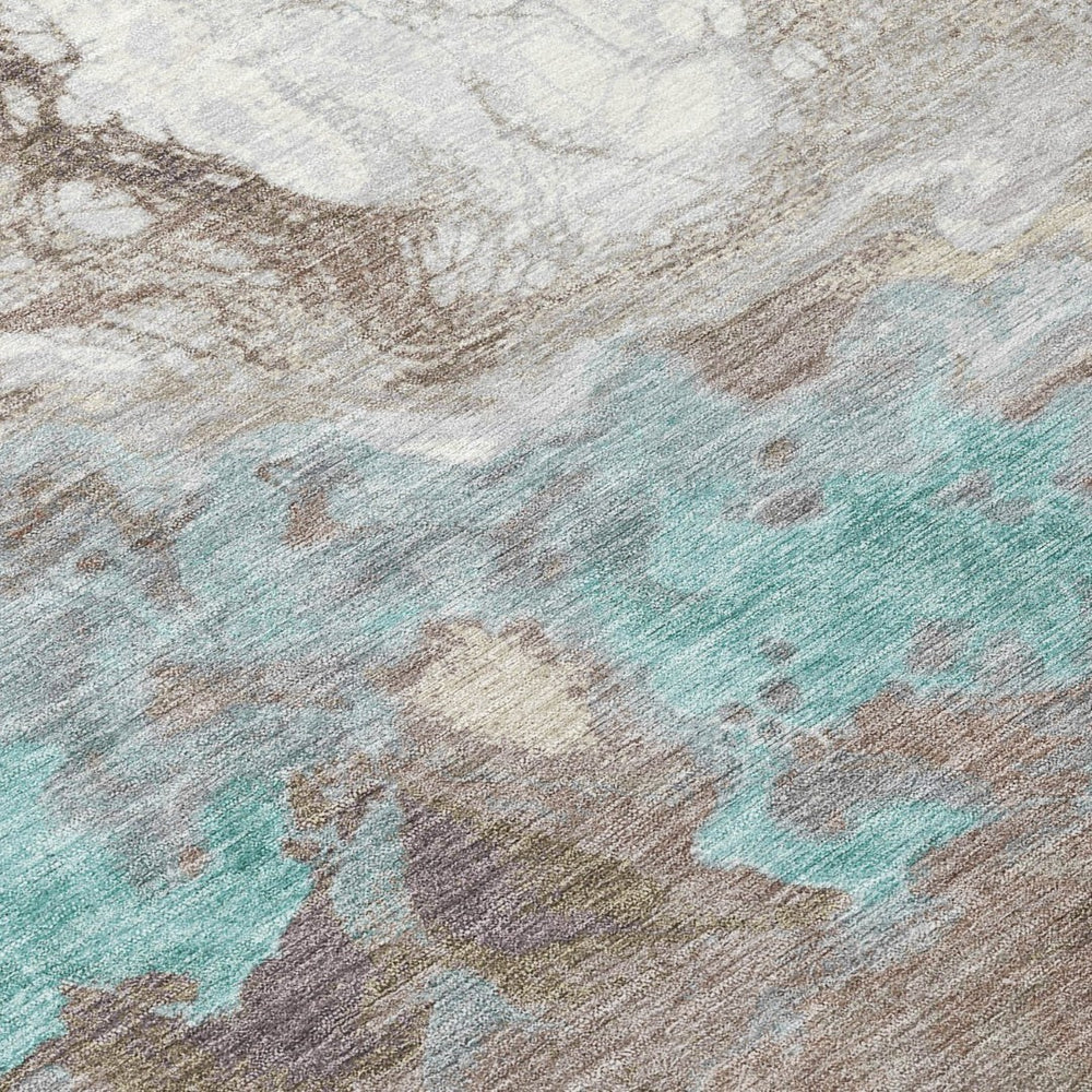HomeRoots 10' Teal Blue & Taupe Abstract Washable Area Rug - Stylish Indoor/Outdoor Décor for Any Space! 622425